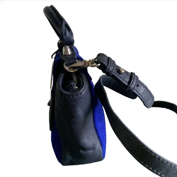 NWT Charlotte Ronson Navy Blue Wool & Black Leather Panel Crossbody Handbag - Picture 5 of 11